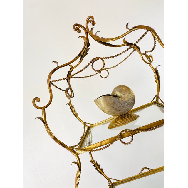 Metal Vintage 1960s Italian Gold Gilt Curvy Tiered 2pc Etagere Shelf For Sale - Image 7 of 17