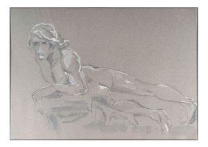 Reclining Man, 20th Century, Pencil and Watercolour Drawing on Paper