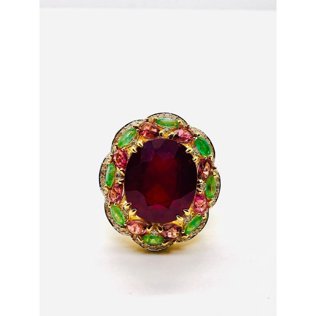 Bochic “Orient” Vintage Emerald, Ruby & Pink Tourmaline Ring Set 18 K Gold & Sil For Sale - Image 11 of 11