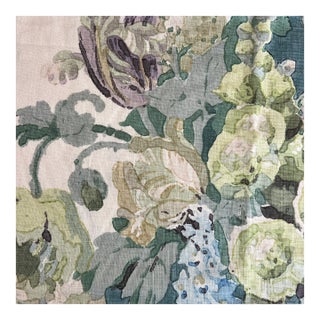 Homage to Rose Cummings Hazelton House Hand Printed Floral Linen Fabric- 2 1/2 Yards For Sale