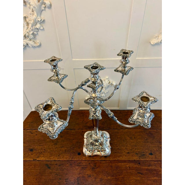 Late 19th Century Large Antique Victorian Silver Plated Five Branch Candleholder, 1880 For Sale - Image 5 of 11