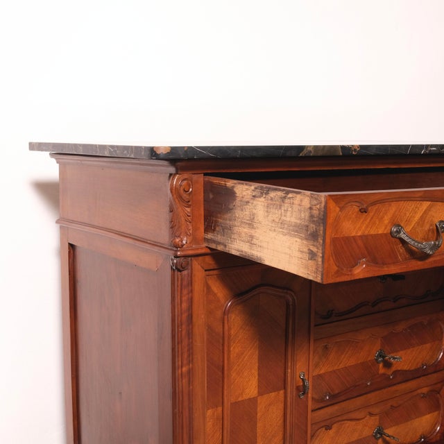 Vintage Louis XV Style Chest of Drawers with Marble Top, 1930s For Sale - Image 3 of 18