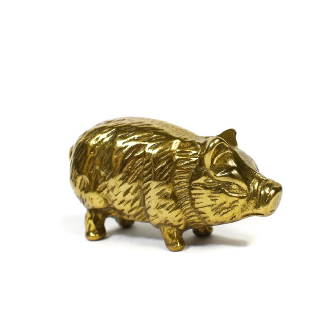 Mid 20th Century Vintage Brass Pig Family Animal Figurines Model With Marble Stone Base - 5 Pieces For Sale - Image 5 of 9
