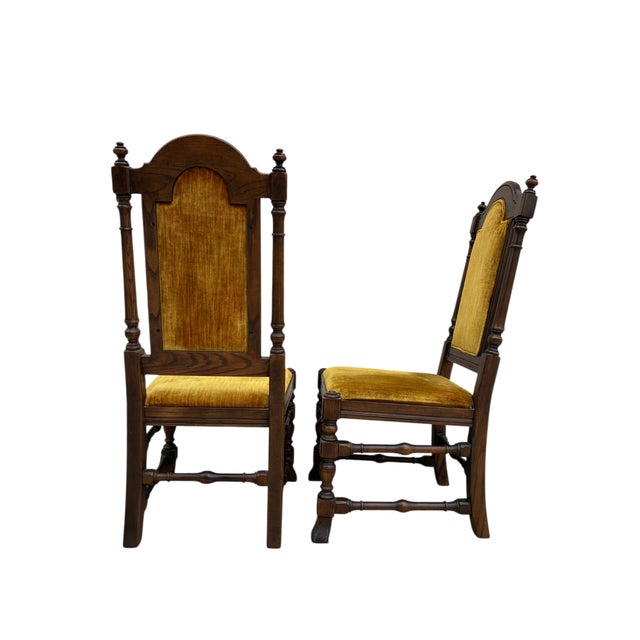 Ethan Allen 1980s Ethan Allen Jacobean Royal Charter Oak Dining Room Side Chairs Gothic Pair For Sale - Image 4 of 15