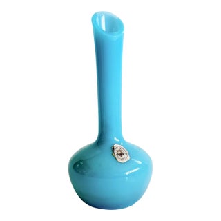 French Blue Opaline Glass Bud Vase, Sevres Cristallerie, France (With Label ) For Sale