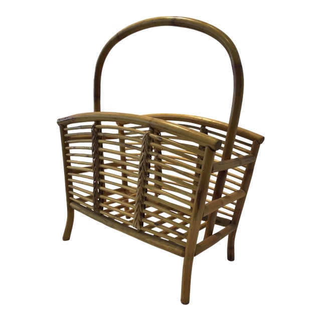 1960s Palm Beach Style Bamboo Magazine Holder For Sale