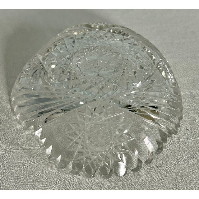 Transparent Vtg. Cut Glass Whirling Star Hobstar Design Low Bowl For Sale - Image 8 of 13