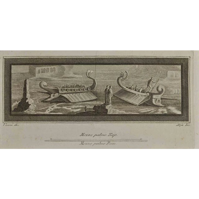 Ancient roman boats from the series "antiquities of herculaneum", is anetching on paper realized by giuseppe aloja in the...