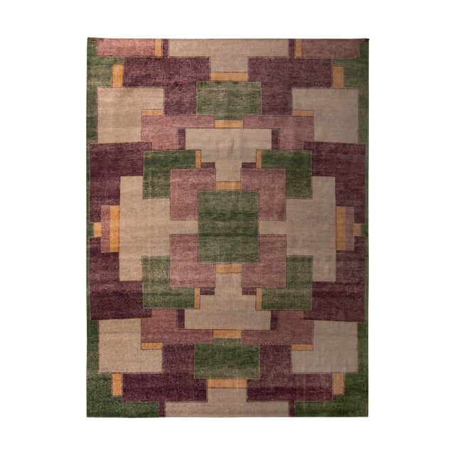 Rug & Kilim’s Piet Rug in Eggplant and Green, 8x10 For Sale In New York - Image 6 of 6