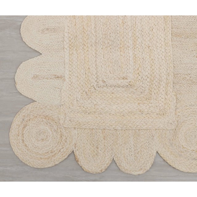 White 3'x15' Natural White Jute Scallop Hand Made Runner Rug For Sale - Image 8 of 12