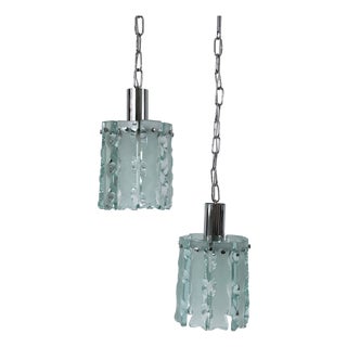 Mid-Century Modern Pendant Lamps in Chrome and Glass from Zero Quattro, Italy, 1970s, Set of 2 For Sale