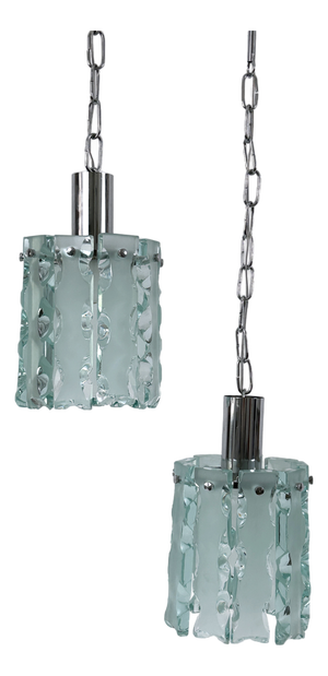 Mid-Century Modern Pendant Lamps in Chrome and Glass from Zero Quattro, Italy, 1970s, Set of 2