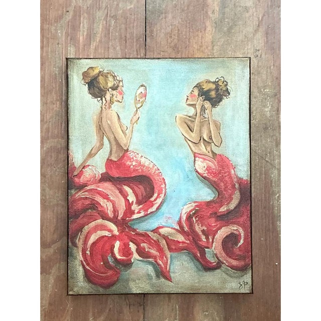 Vintage Oil Painting of Mermaids With Hand Mirrors For Sale - Image 9 of 12