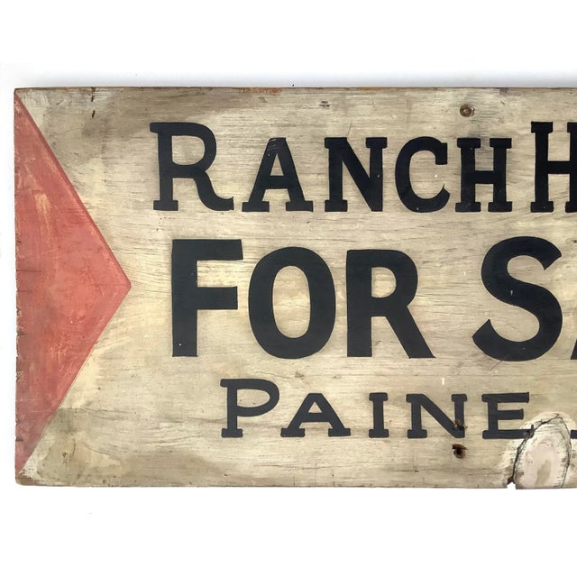 Circa 1940s wood board one sided hand lettered Ranch House For Sale Sign found in Vermont. Sign has discolorations, edge...