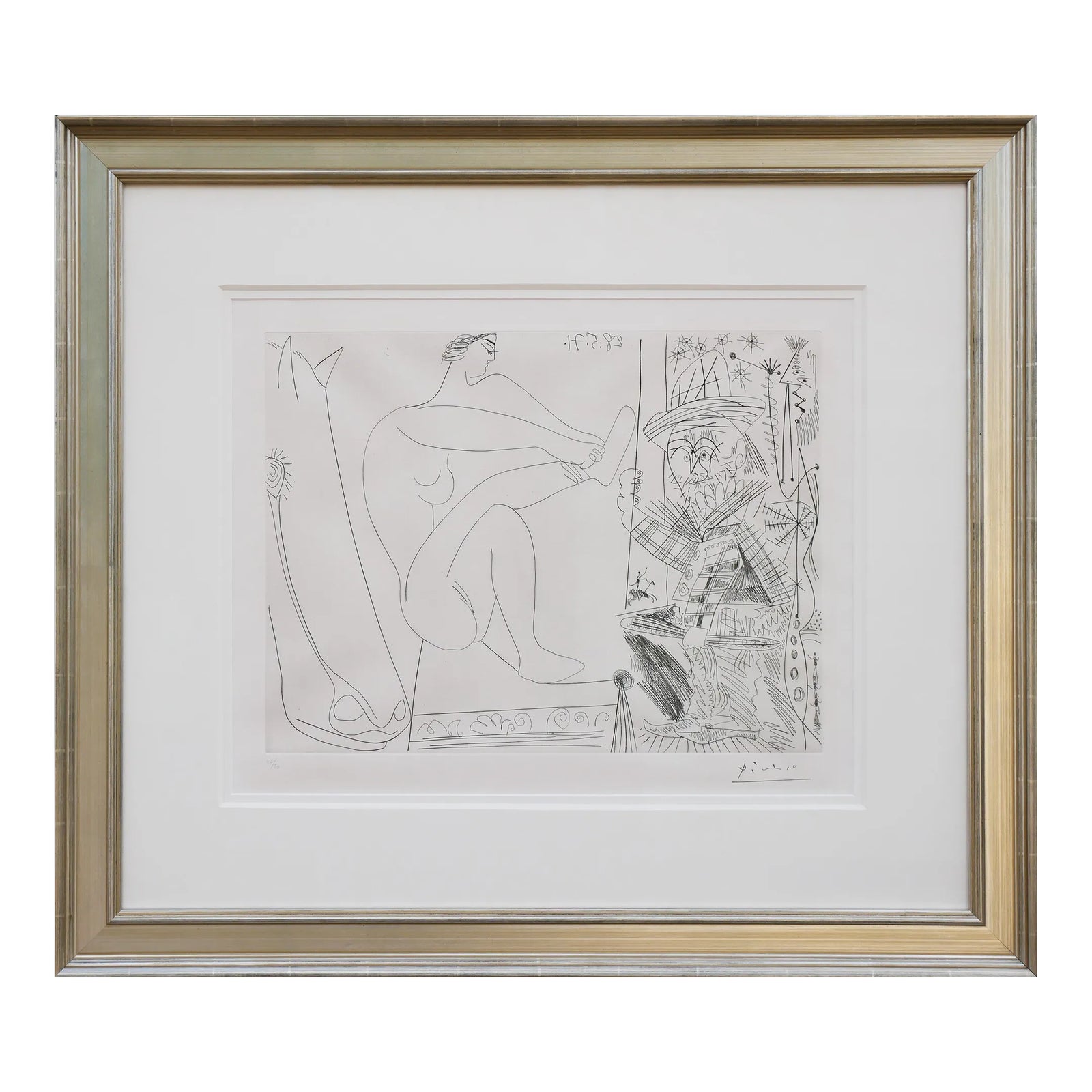 1971 Modern Cubist Contour Line Etching of a Dressing Circus Ballerina ...