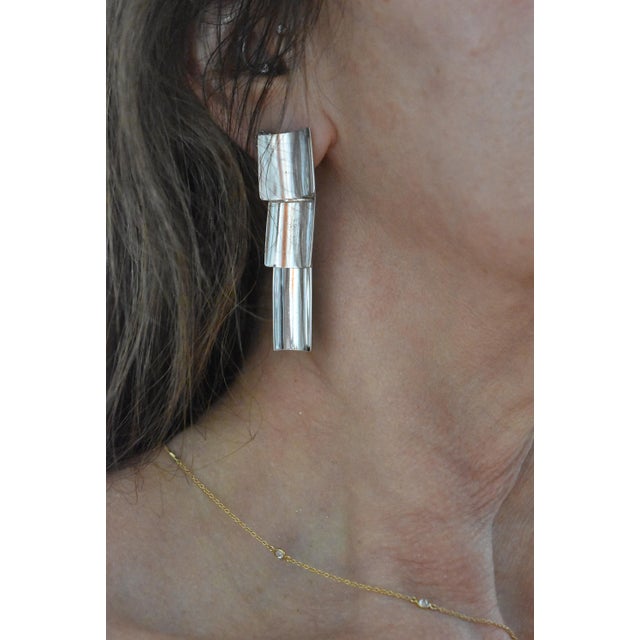 Vintage Mexican Sterling Silver Mod Segmented Post Earrings, Pair For Sale - Image 14 of 15