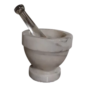 Mid Century Marble White and Gray Mortar and Crystal Pestle