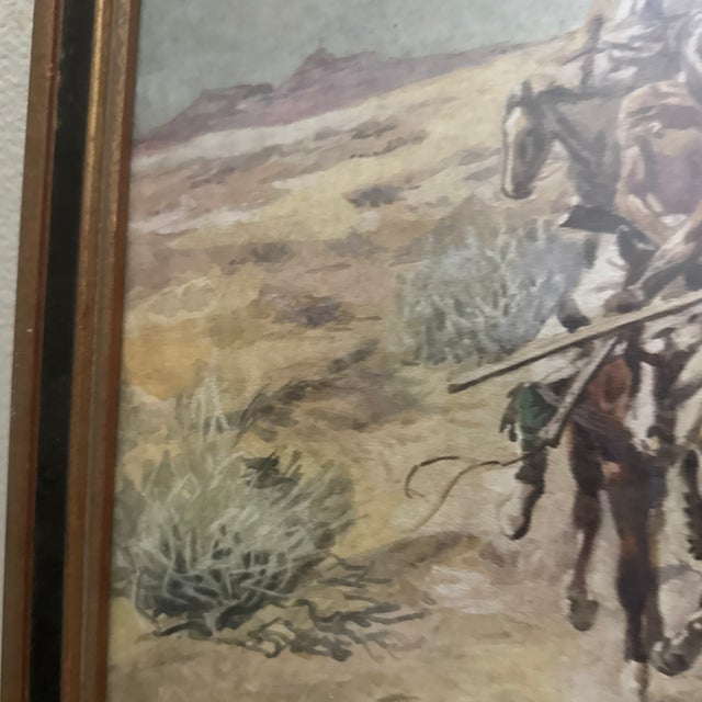 Vintage Framed Western Narrative Print - Plains Indians Warriors on Horseback For Sale In Minneapolis - Image 6 of 9