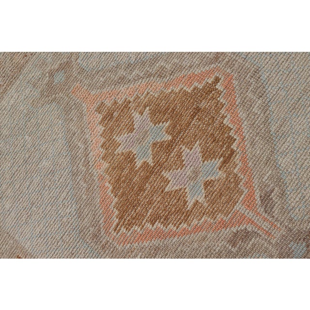 Turkish Oushak Runner With Soft Ivory Field and Peach Geometric Medallions For Sale - Image 12 of 12