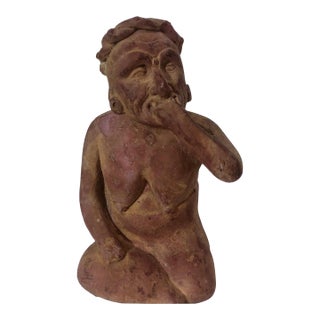 Pre Columbian Pottery a Portrait of Depression Pottery Figurine For Sale