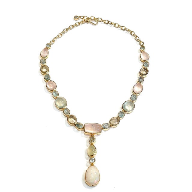 Bochic "Capri" Vintage Aquamarine, Lemon & Rose Quartz, Opal Necklace Set 18K & Silver For Sale - Image 4 of 18