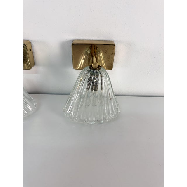 Metal Wall Lamps in Brass and Murano Glass, 1950s, Set of 3 For Sale - Image 7 of 14