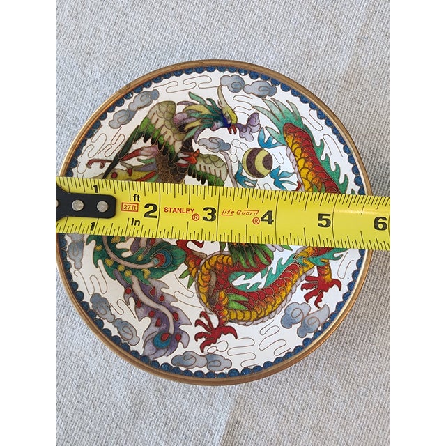Chinese Chinese Enamel Cloisonne 6in Plate. Dragon and Phoenix With Square Marking on Back. For Sale - Image 3 of 5