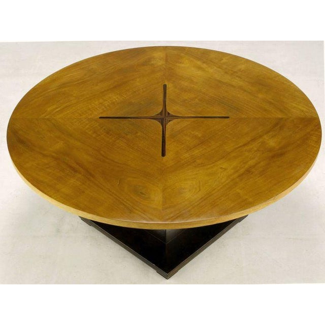 Round Teak, Walnut and Rosewood Inlaid Pedestal Coffee Table Chairish