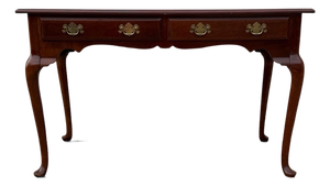Vintage Bassett Queen Anne Style Cherry Wood Console Table With Cabriole Legs and Brass Hardware