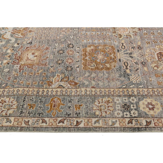 2020s Modern Tabriz Style Wool Rug – Hand-Knotted Transition in Gray, Ochre & Taupe For Sale - Image 5 of 11