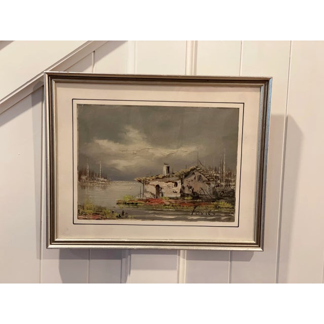 Traditional Pair of South American Oil Paintings of Houses Architecture With Silver Frames and Hand-Lined Mat Signed Fortes For Sale - Image 3 of 11