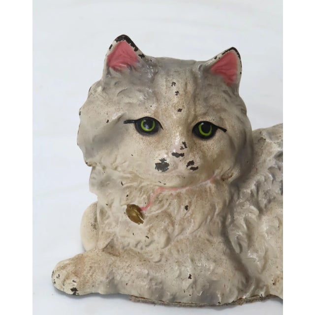 1930s Vintage Signed Hubley Manufacturing Co. Model 335 Reclining Persian House Cat Cast Iron Doorstop For Sale - Image 5 of 13
