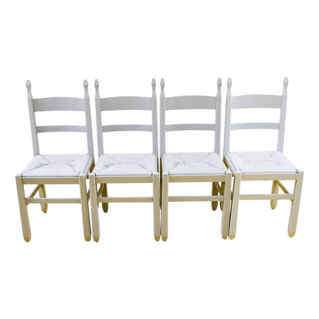 Grey Wooden and Straw Chairs, Set of 4 For Sale