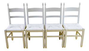 Grey Wooden and Straw Chairs, Set of 4