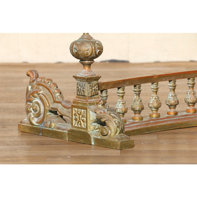 Bronze Antique 19th Century French Bronze Fireplace Fender | Ornate Victorian Hearth Guard With Scrollwork & Balustrade For Sale - Image 8 of 18