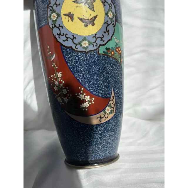 20th Century Japanese Cloisonne Enamel Vase Speckled Blue Ground Butterflies Floral Motifs For Sale In New York - Image 6 of 15