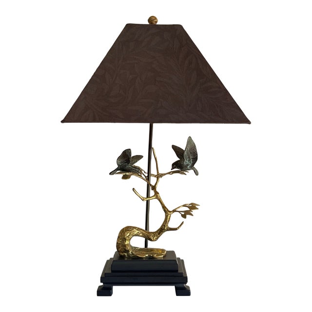 Vintage Frederick Cooper Verdigris Brass Birds on a Brass Branch Lamp For Sale