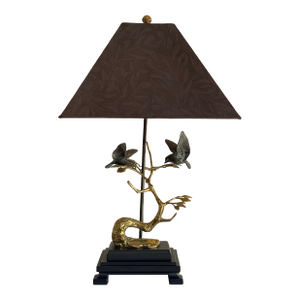 Vintage Frederick Cooper Verdigris Brass Birds on a Brass Branch Lamp