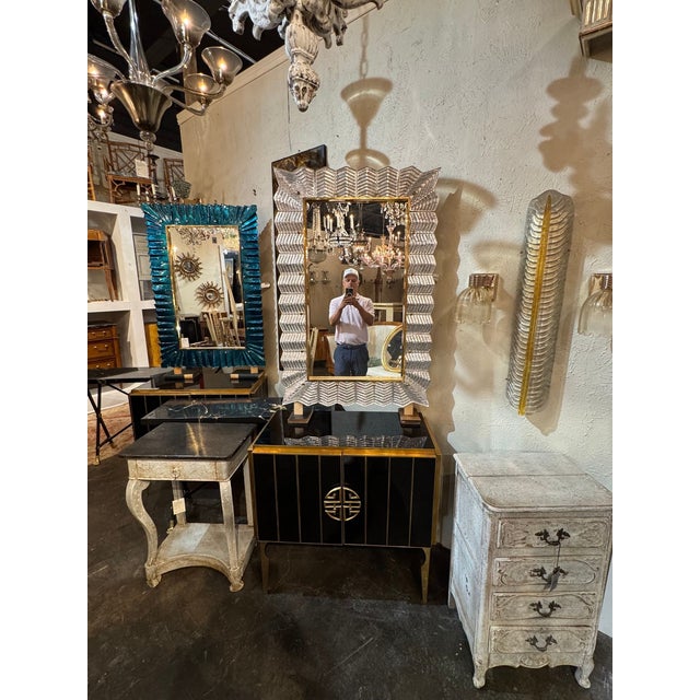 Modern Murano Silver Glass Zigzag Mirror For Sale - Image 3 of 8