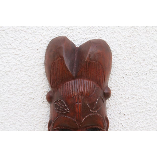 1960s Polished Brown African Mask Wall Art For Sale - Image 5 of 7