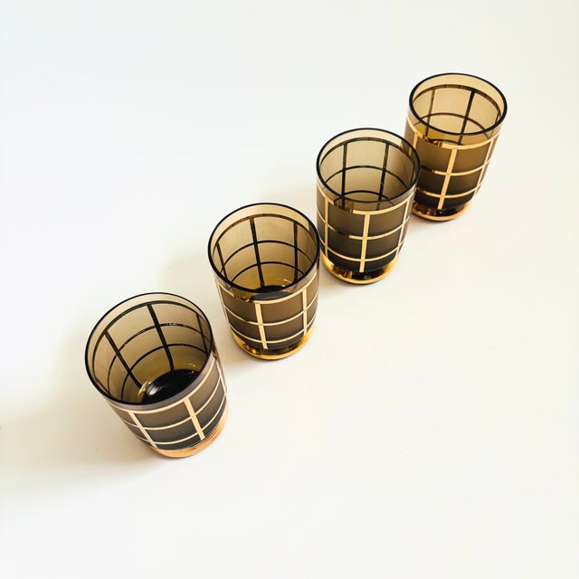 Gold Grid Smoke Glass Cordials - Set of 4 For Sale - Image 4 of 9