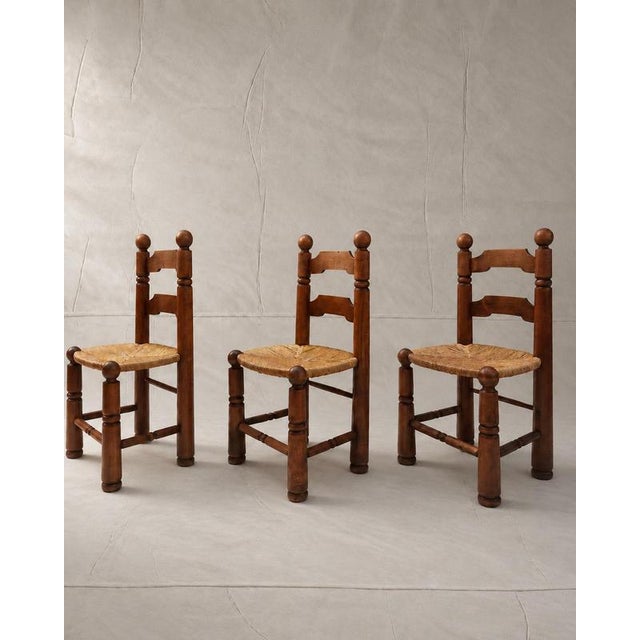 Brown French Oak and Rush Dining Chairs attributed to Charles Dudouyt, 1940s, Set of 4 For Sale - Image 8 of 10