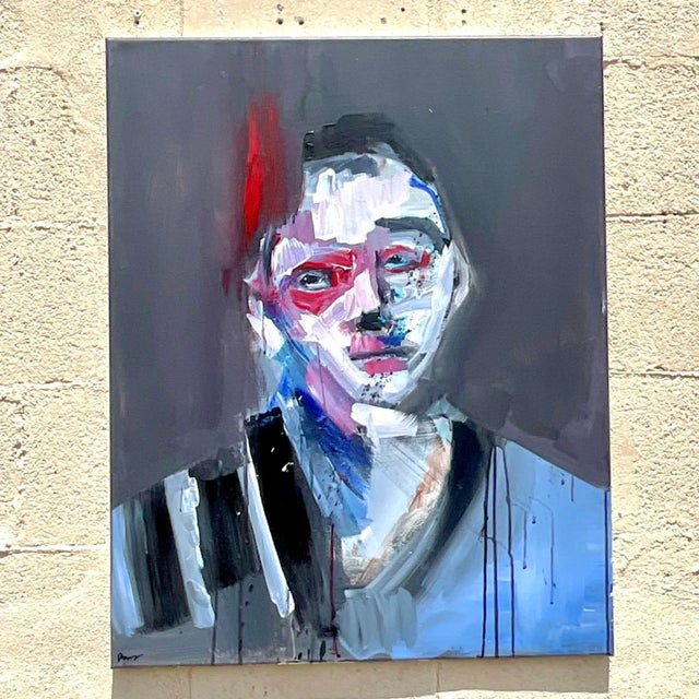 The Vintage Boho Original Oil Portrait on Canvas radiates American bohemian charm with its vibrant colors and expressive...