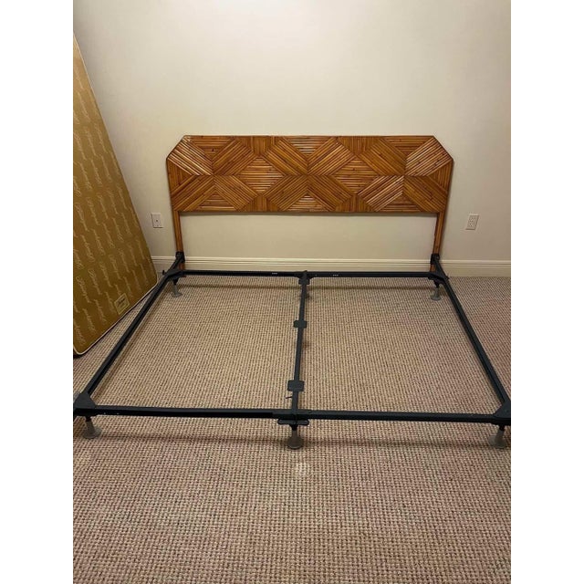 A striking vintage find—this 1970s split reed headboard in a rare king size showcases bold geometric patterning that...
