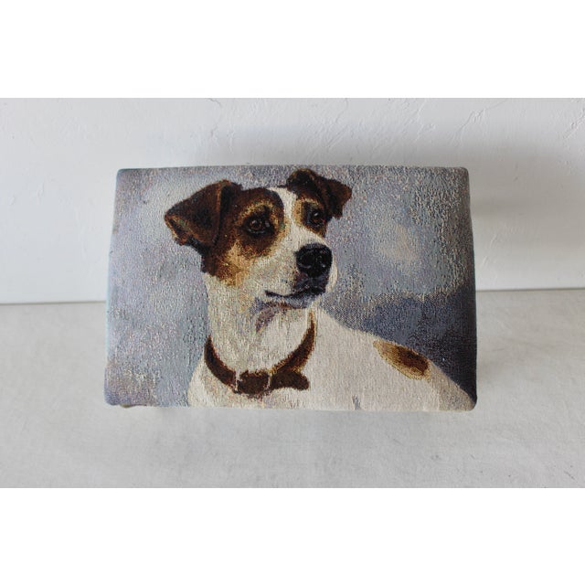 1980s Vintage Jack Russel Tapestry Upholstered Cast Brass Cabriole Legs Footstool For Sale In Miami - Image 6 of 9
