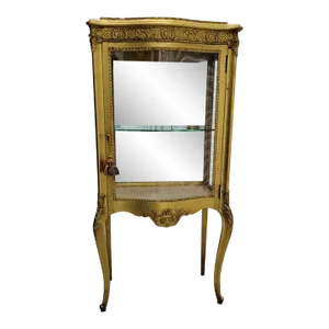 Early 20th Century Antique French Louis XV Style Gold Gilt Display Curio Cabinet