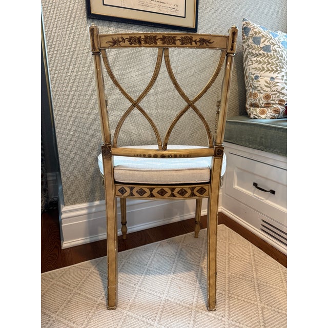 17th Century Neoclassical Hand Painted Accent Chair With Cane-Style Back Detail For Sale - Image 10 of 14
