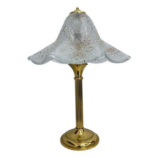 Mid-Century Glass Table Lamp with Golden Flakes, 1970s For Sale