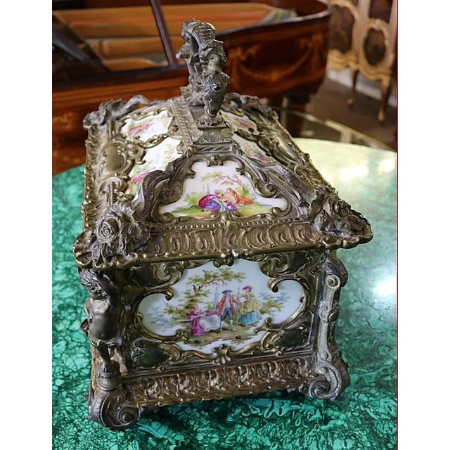 French Large 19th Century Bronze & Porcelain Jewelry Casket Box For Sale - Image 3 of 10