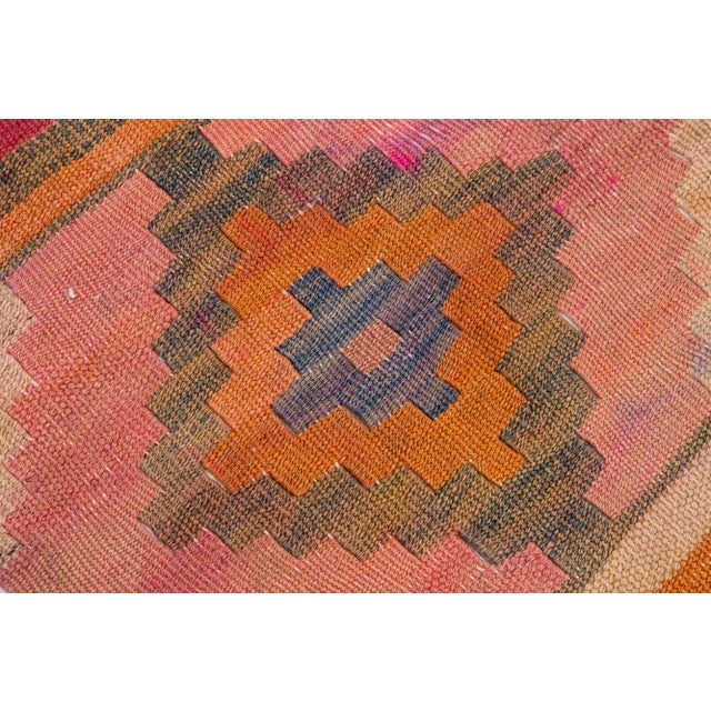Textile 1960s Vintage Turkish Kilim Peach Handmade Tribal Wool Rug For Sale - Image 7 of 8